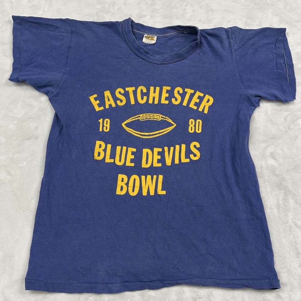 Gold Russell Athletic T-Shirt Mens S Blue 1980 Eastchester Blue Devils Vintage